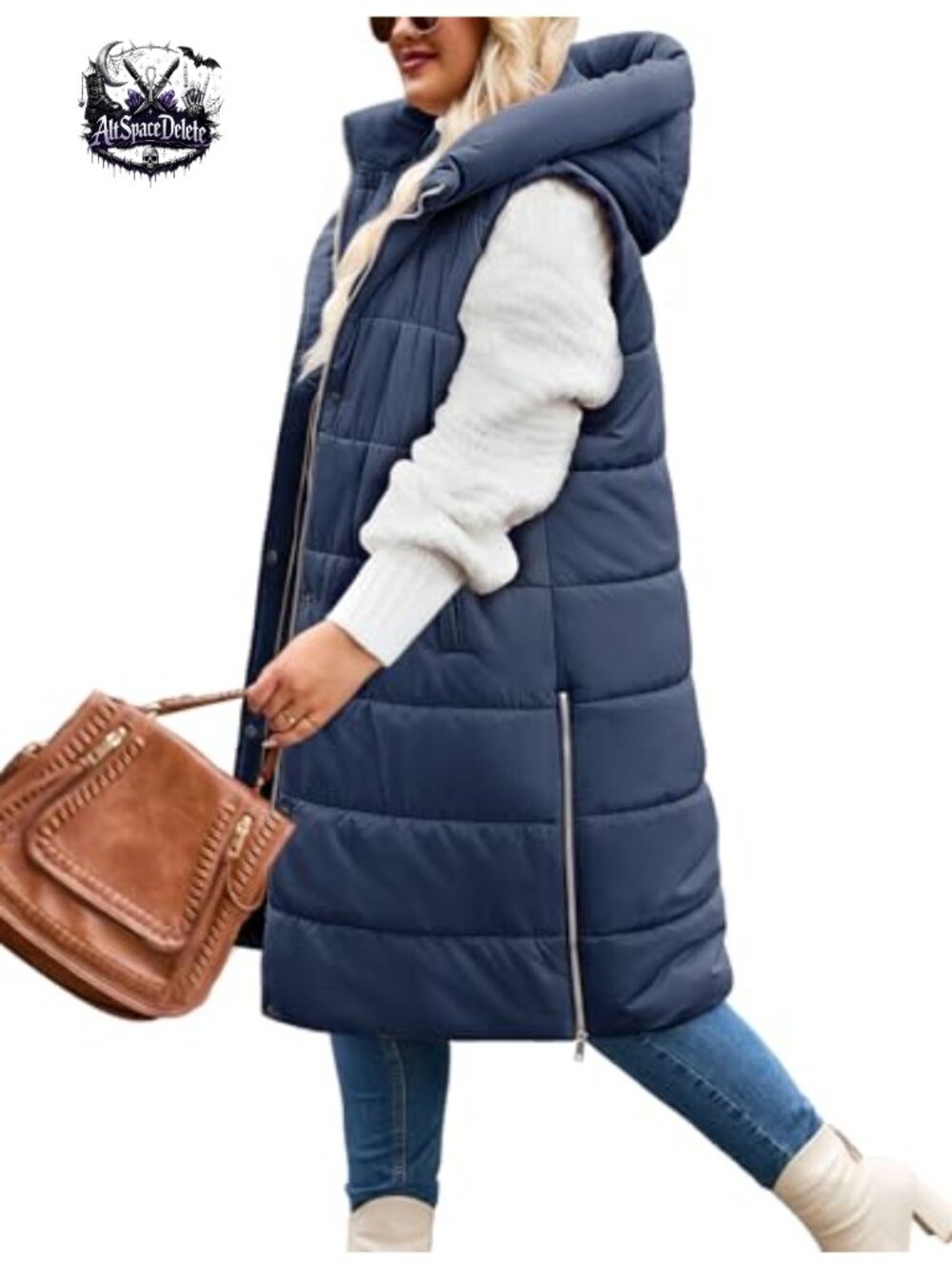 Women's Plus Size Long Hooded Puffer Vest Sleeveless Zip Warm Fall Winter